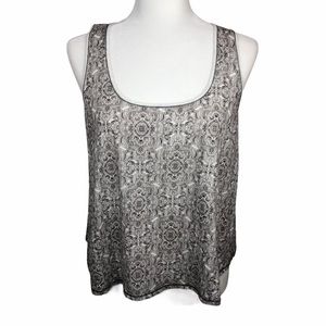 NWT Language Filigree Paisley Boho Print Tank Top Size Medium White Brown